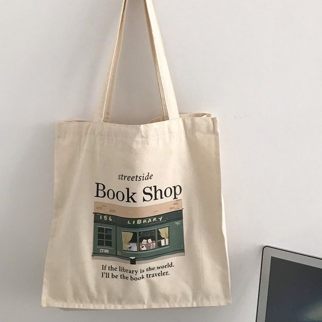 Ecobagi, BookShop Totebag, sustainable, environmentally-friendly, cotton, durable, high-quality, aesthetic, print tote, zipper pocket, high quality, affordable, reusable